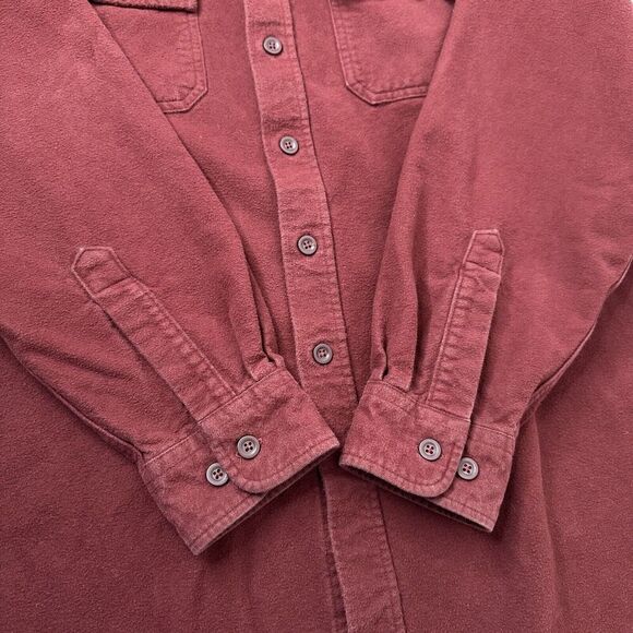 LL Bean Chamois Shirt Jacket Men's L Burgundy Long Sleeve Shacket Button up - Picture 9 of 11